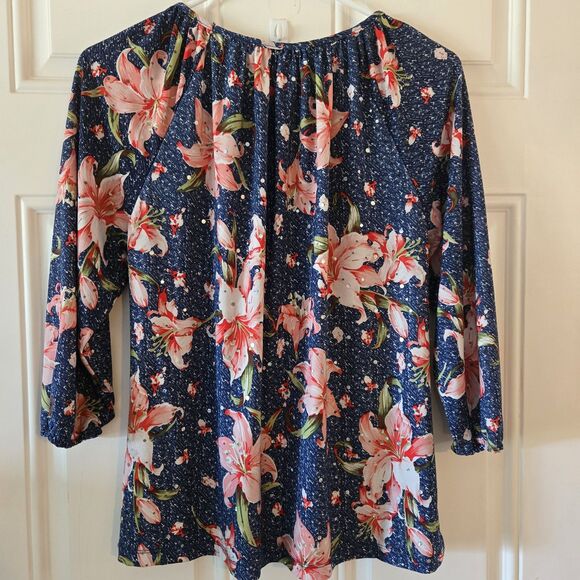 Rebecca Malone Womens Size Medium Floral Lily 3/4 Sleeve Sequin Spring Flowy - Picture 2 of 6